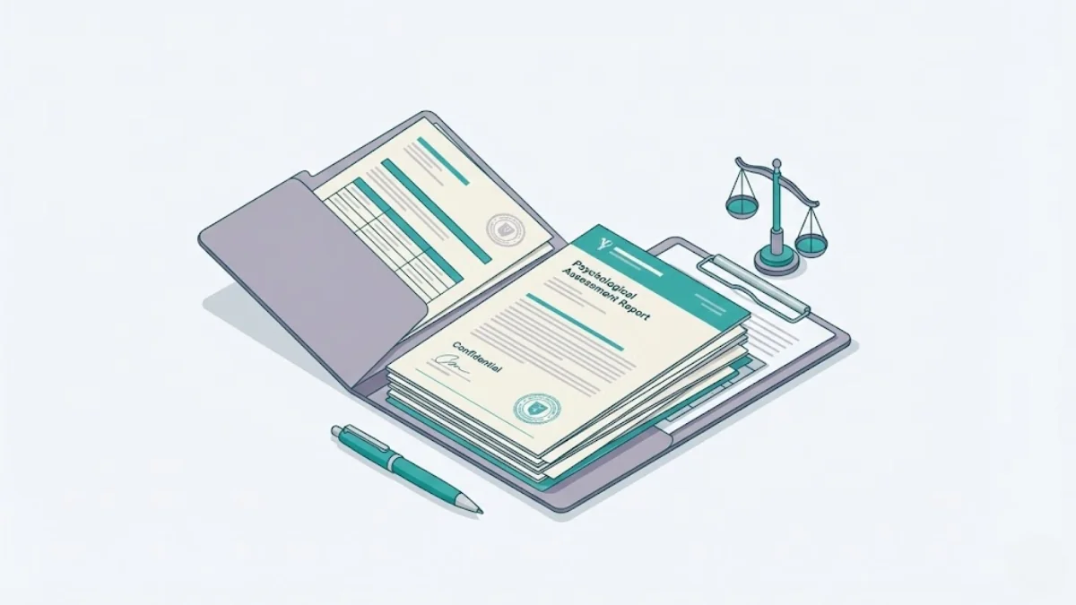 Professional illustration of psychological assessment documentation and reports